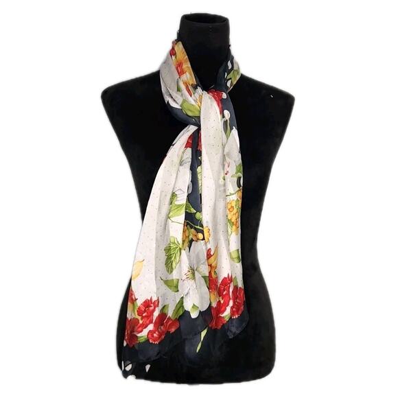 Charter Club Vintage Floral Polka Dots Rectangle Scarf 100% Silk 15 x 60 inches - Picture 2 of 7